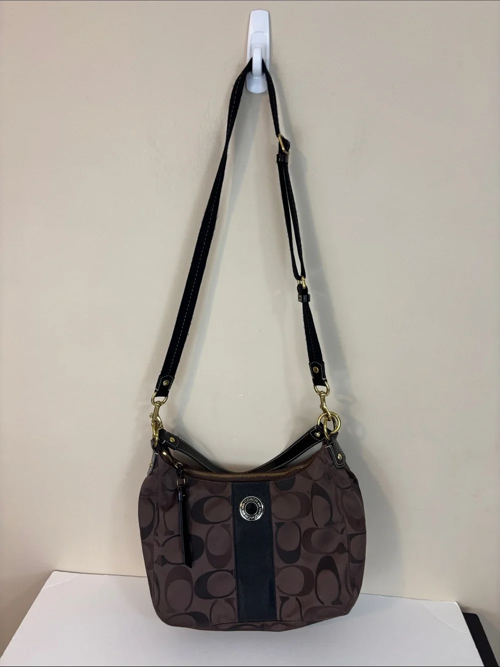 Vintage Coach Brown Signature Hobo Convertible Shoulder Bag